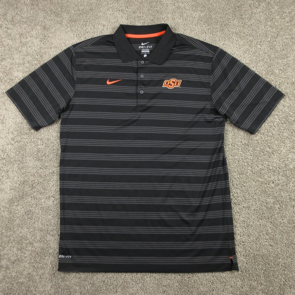 Oklahoma State Cowboys Polo Shirt Mens Large Black Striped Nike Drifit Golf EUC